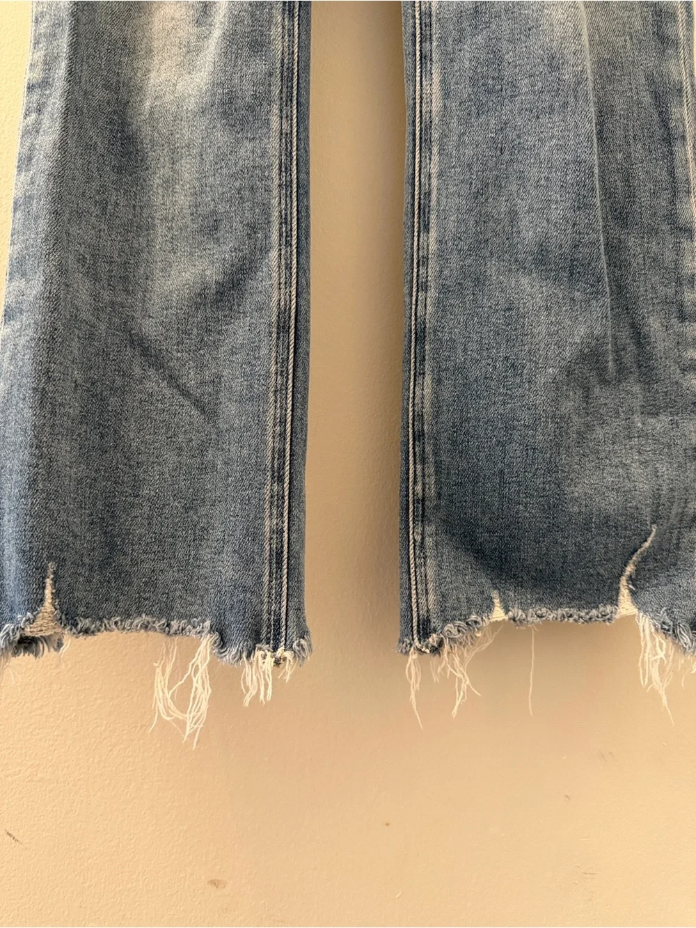 PAIGE Faded Light Blue Straight Leg Jeans with Raw Hem - Picture 7 of 8